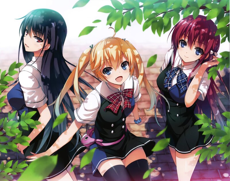 Three Schoolgirls in Uniform — Green
