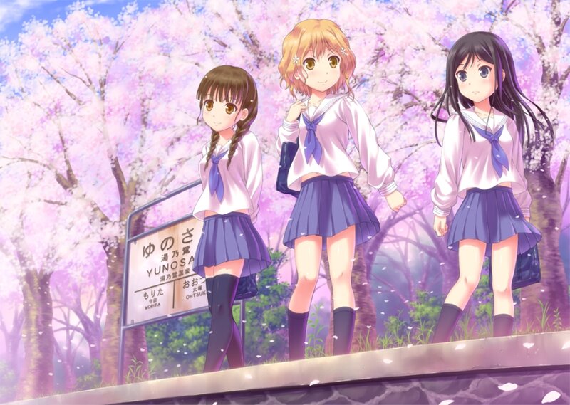 Three Schoolgirls in Uniform — Pink, Serene