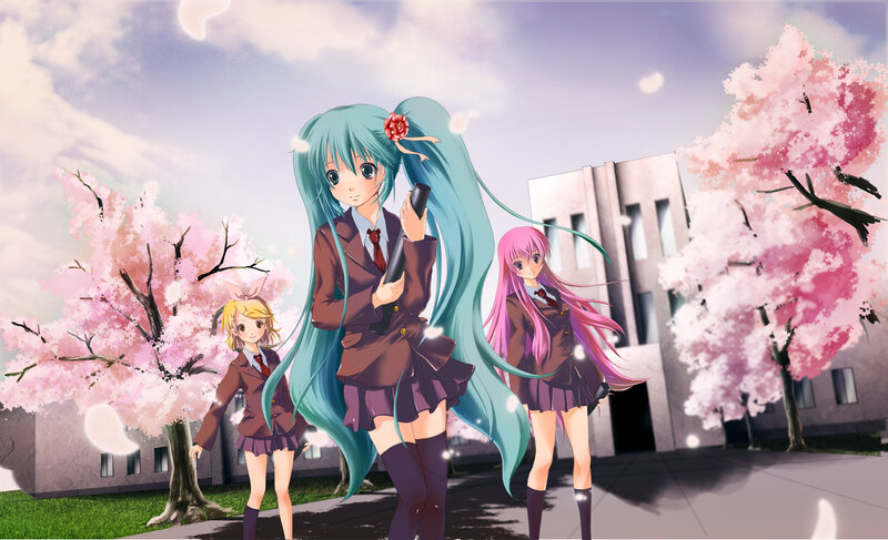 Three Schoolgirls in Uniform — Pink