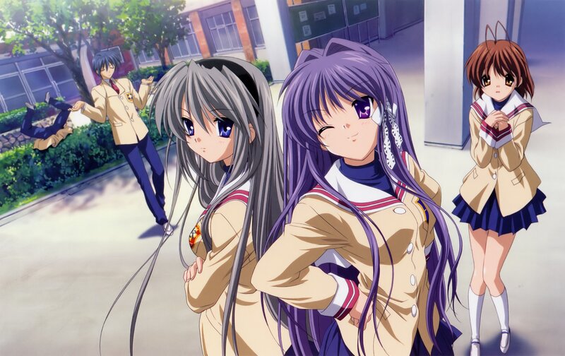 Three Schoolgirls in Uniform — Purple, Dramatic
