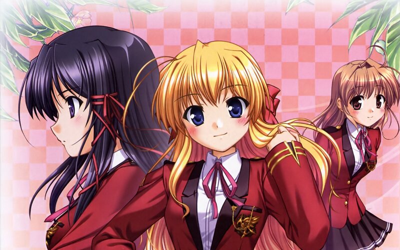 three schoolgirls in uniforms