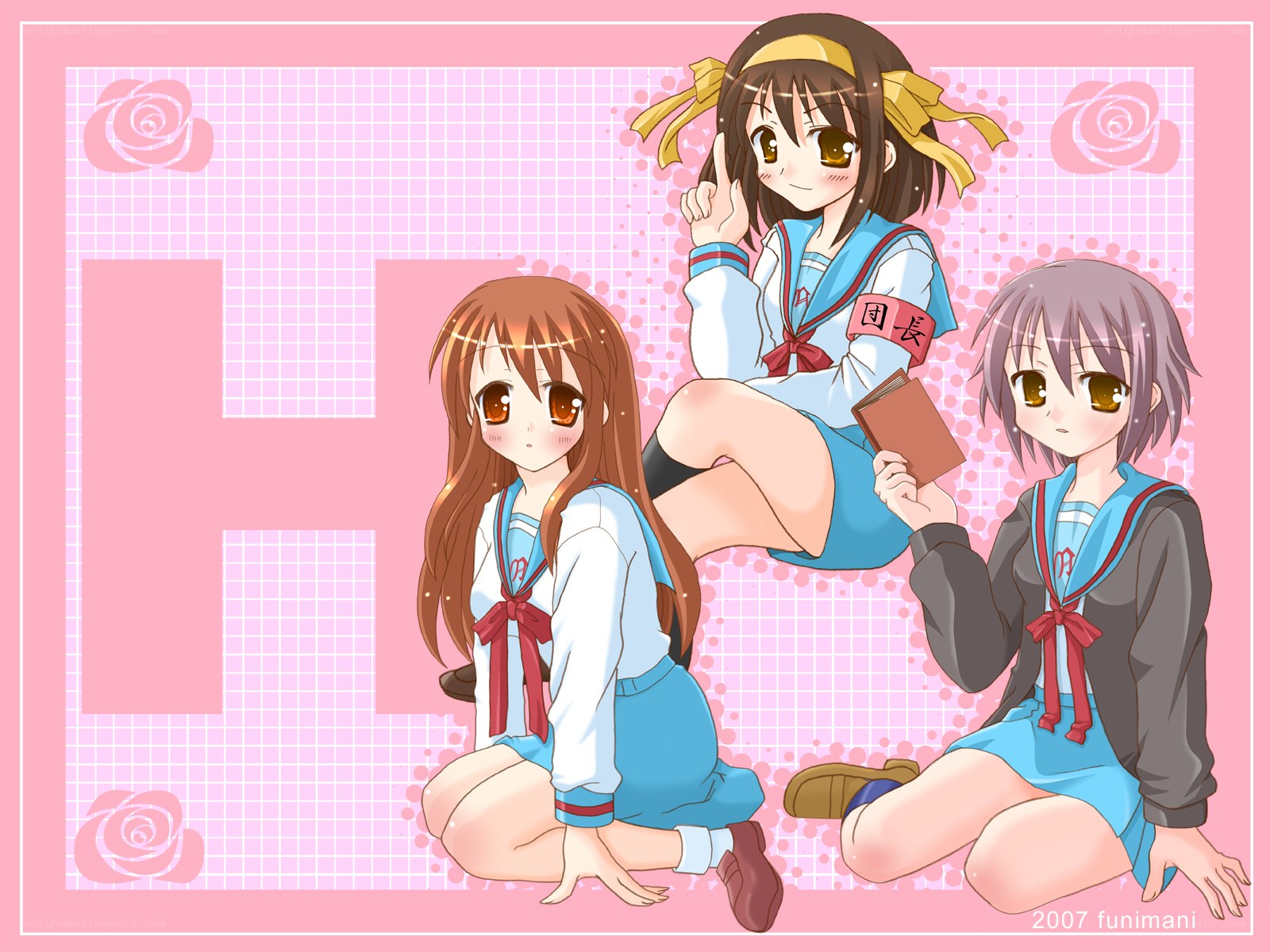 Three schoolgirls in uniforms
