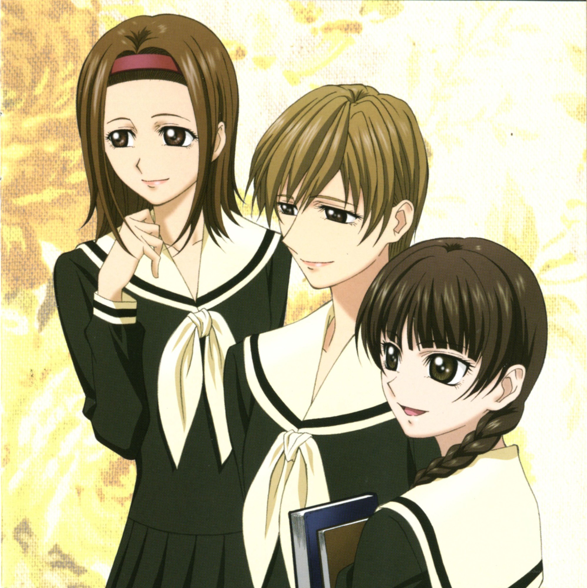 Three schoolgirls in uniforms