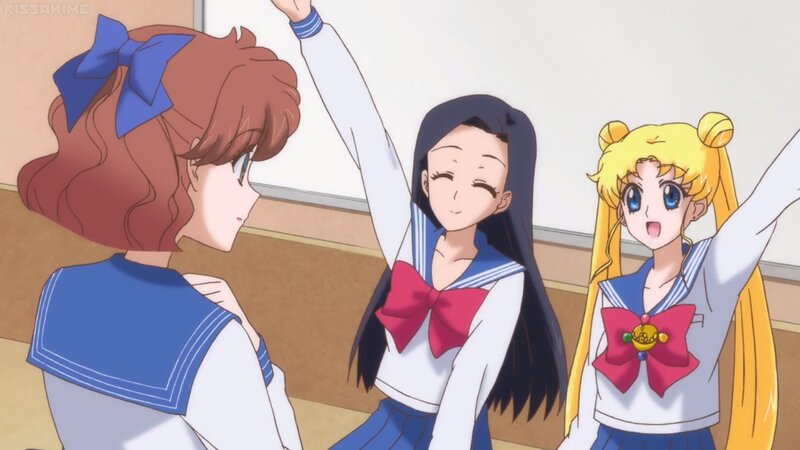 Three Schoolgirls in Uniforms — Blue, Cheerful, Afternoon
