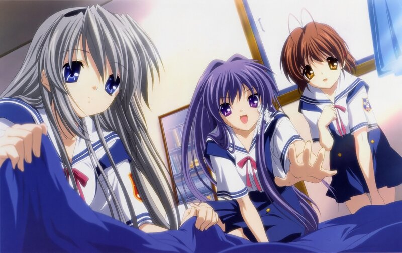Three Schoolgirls in Uniforms — Blue