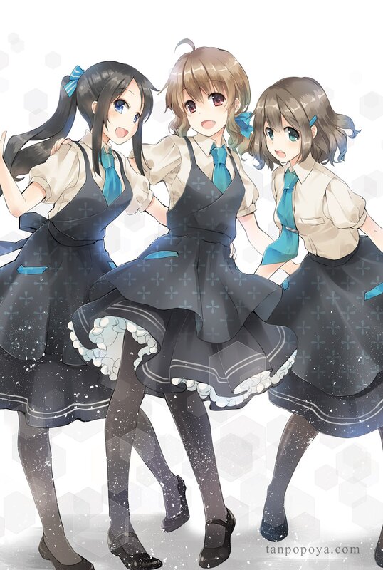 Three Schoolgirls in Uniforms — Gray