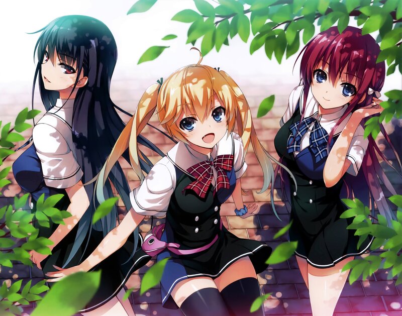 Three Schoolgirls in Uniforms — Green