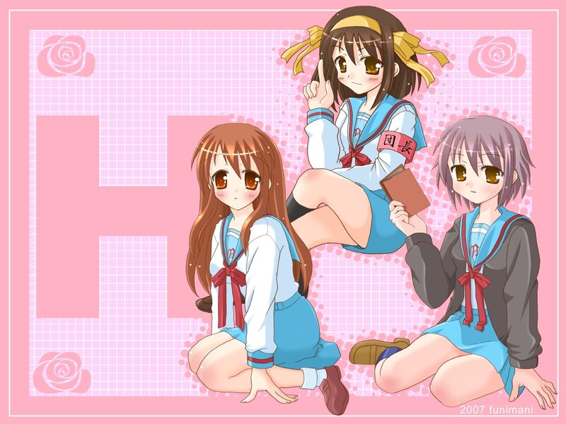 Three Schoolgirls in Uniforms — Pink, Cheerful