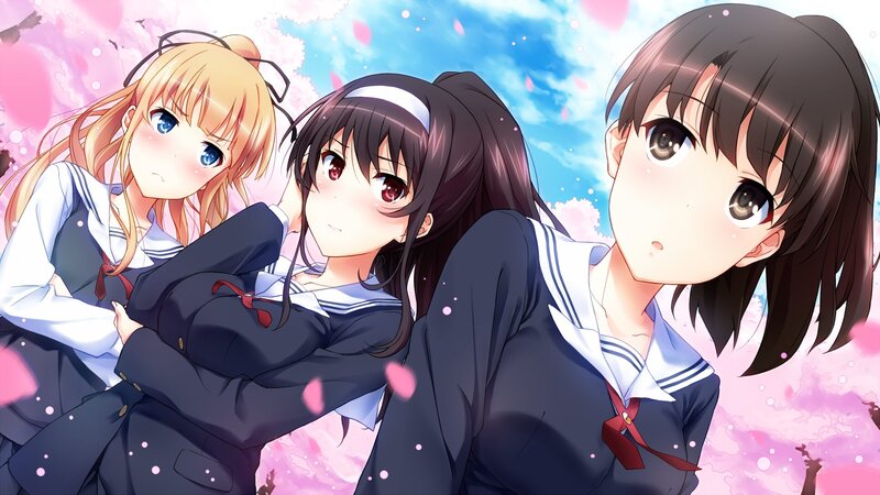 Three Schoolgirls in Uniforms — Pink, Serene