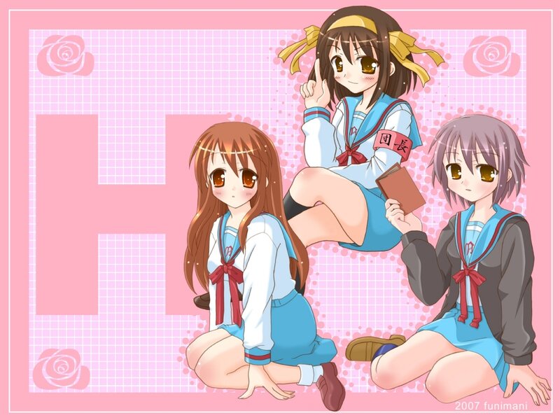 Three Schoolgirls in Uniforms — Pink