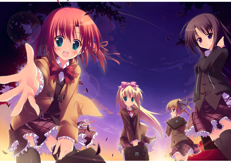 Three Schoolgirls in Uniforms — Purple, Dramatic, Night