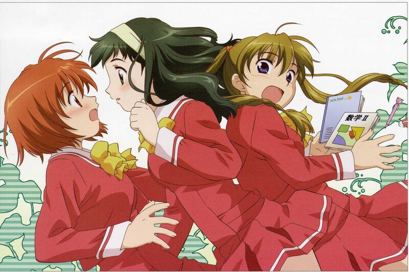 Three Schoolgirls in Uniforms — Red