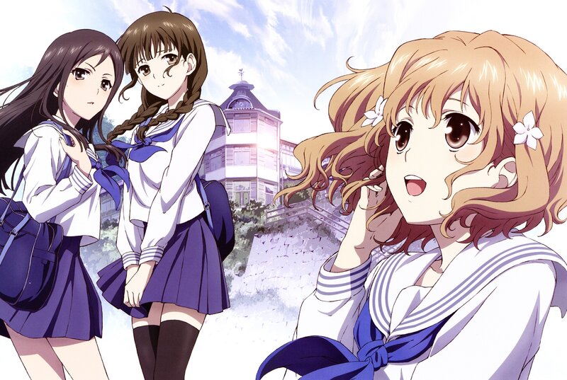 Three Schoolgirls in Uniforms — White, Bright