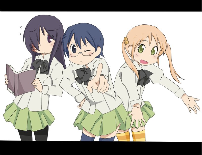 Three Schoolgirls in Uniforms — White, Playful, Anime, School Uniform, Book