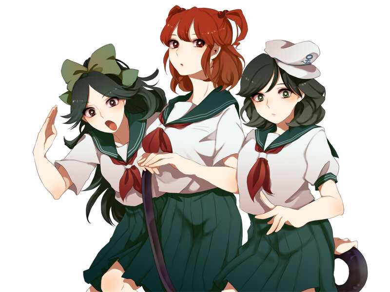Three Schoolgirls in Uniforms — White, Playful
