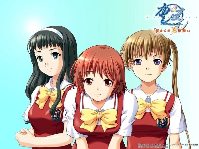 Three Schoolgirls in Uniforms — White