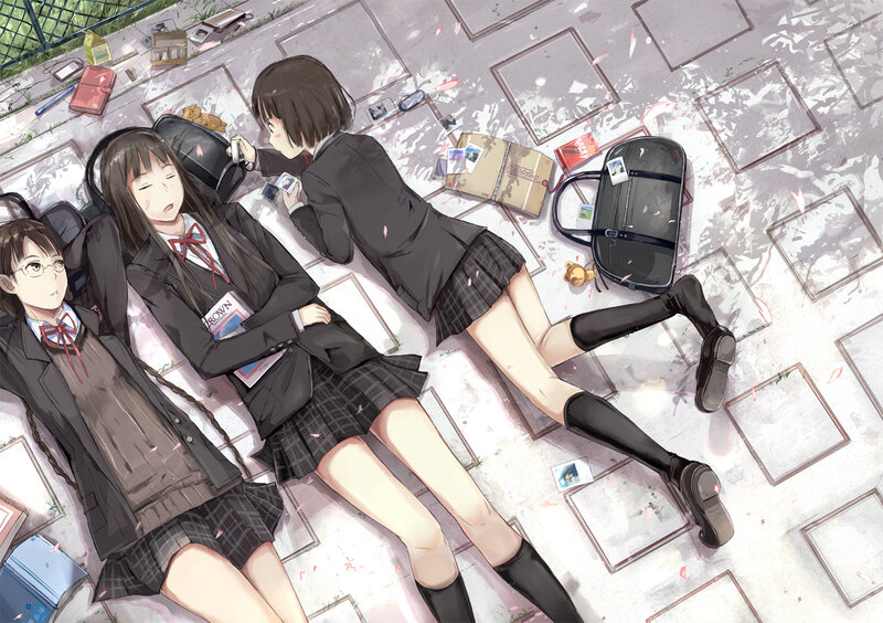 Three Schoolgirls Lying Down