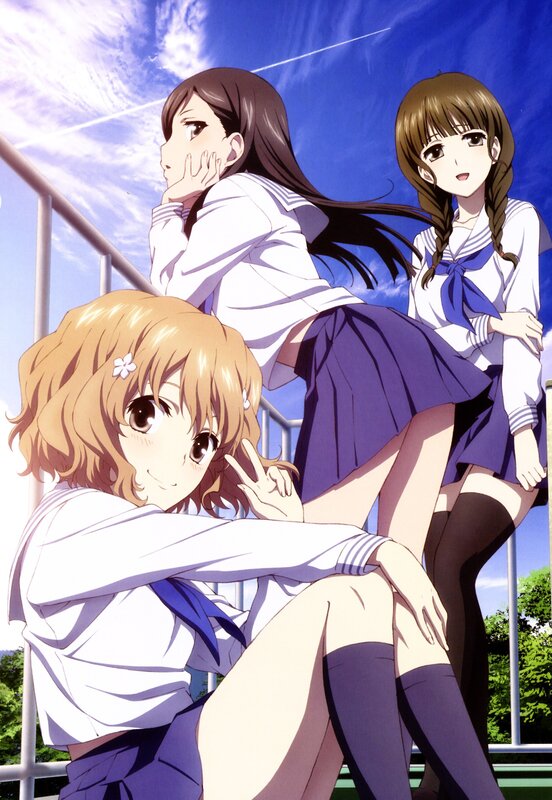 Three schoolgirls on a balcony
