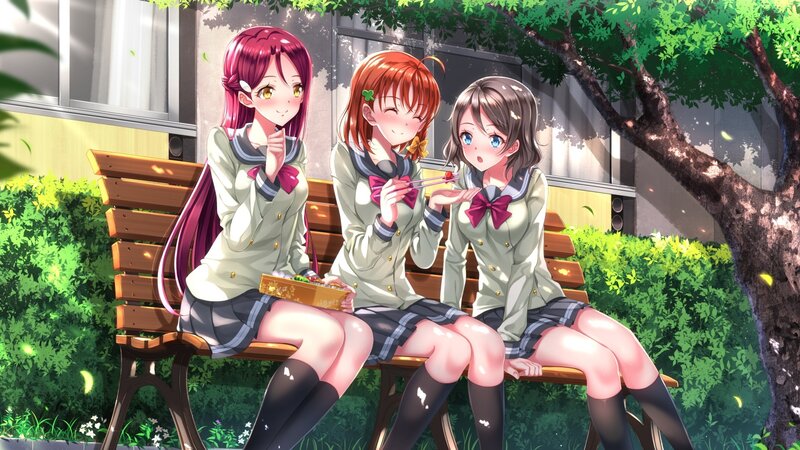 Three Schoolgirls on Bench
