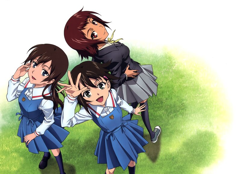 Three Schoolgirls on Grass — Blue