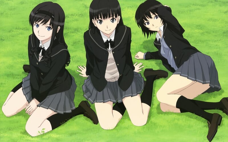 Three Schoolgirls on Grass — Green, Calm