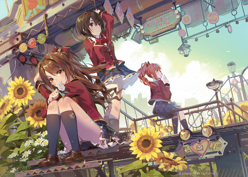 Three Schoolgirls on Platform