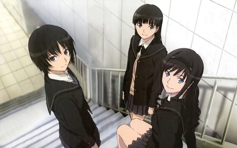 Three Schoolgirls on Stairs — Black