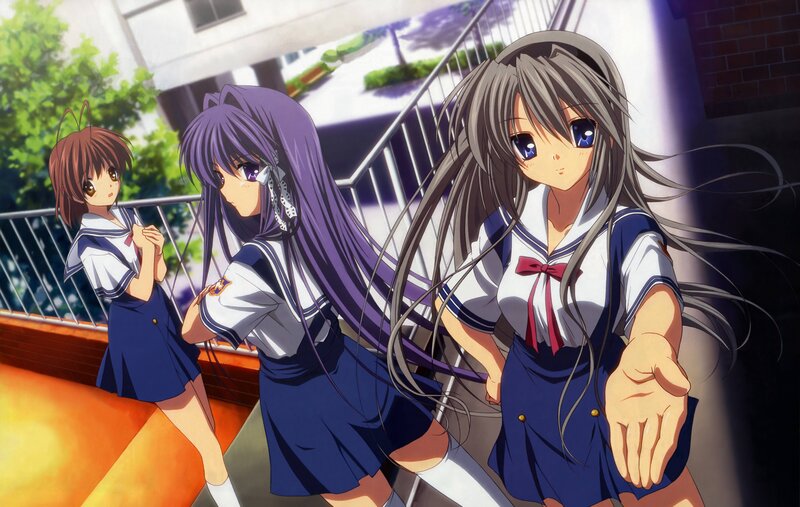 Three Schoolgirls on Stairs — Blue, Calm