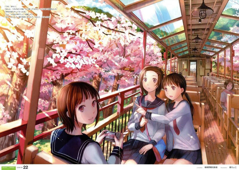 Three Schoolgirls on Train