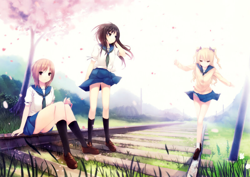 Three Schoolgirls on Train Tracks