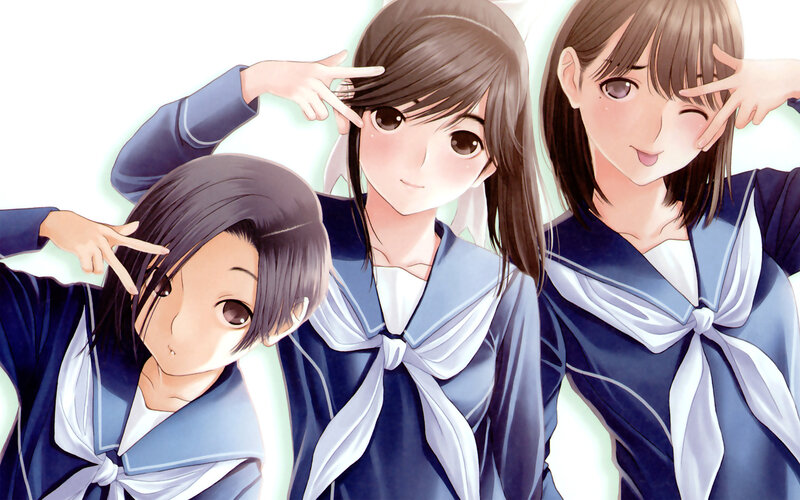 Three Schoolgirls Posing — Blue