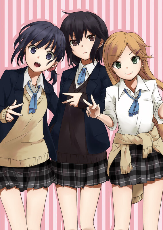 Three Schoolgirls Posing — Pink, Playful