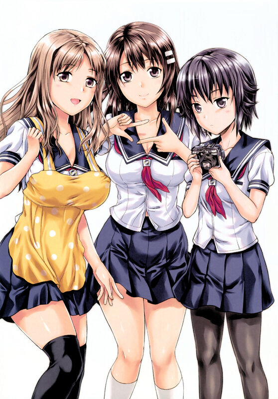 Three Schoolgirls Posing — White