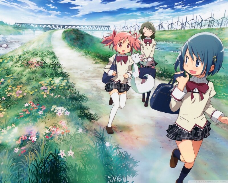 Three Schoolgirls Running — Green