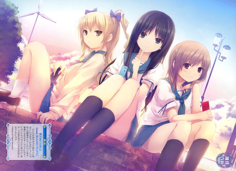 Three Schoolgirls Sitting — Blue