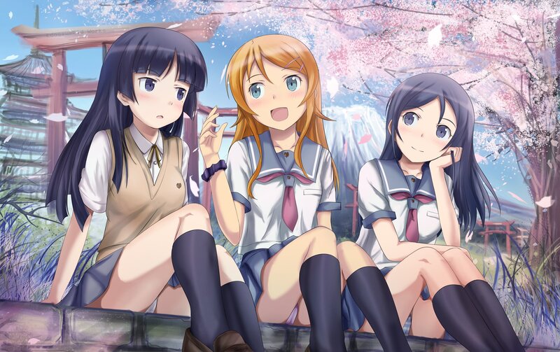 Three Schoolgirls Sitting — Pink, Peaceful