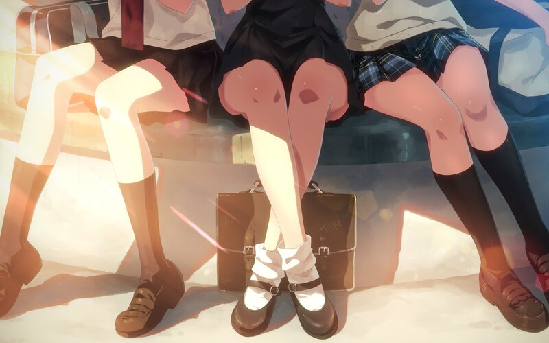 Three Schoolgirls Sitting — Pink, Serene