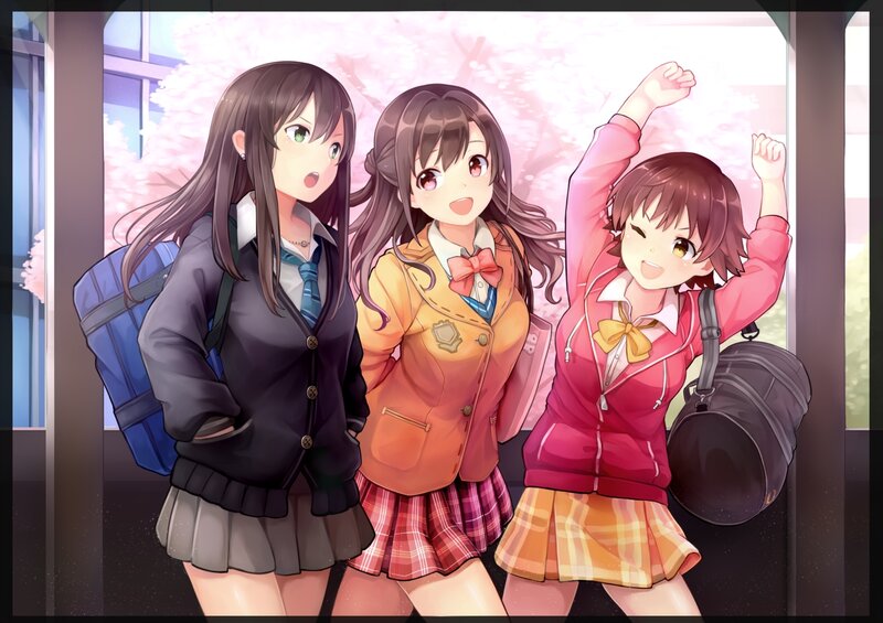 Three Schoolgirls Standing — Pink