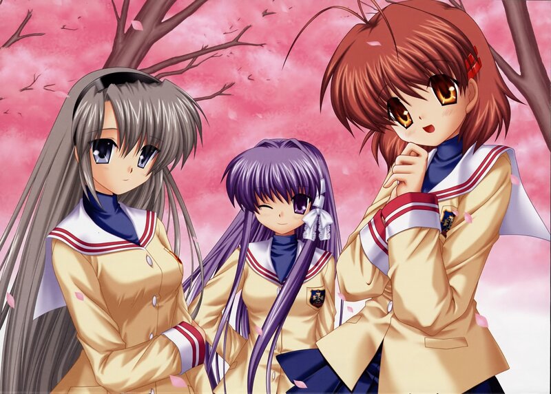 Three Schoolgirls under Cherry Blossoms — Pink, Calm