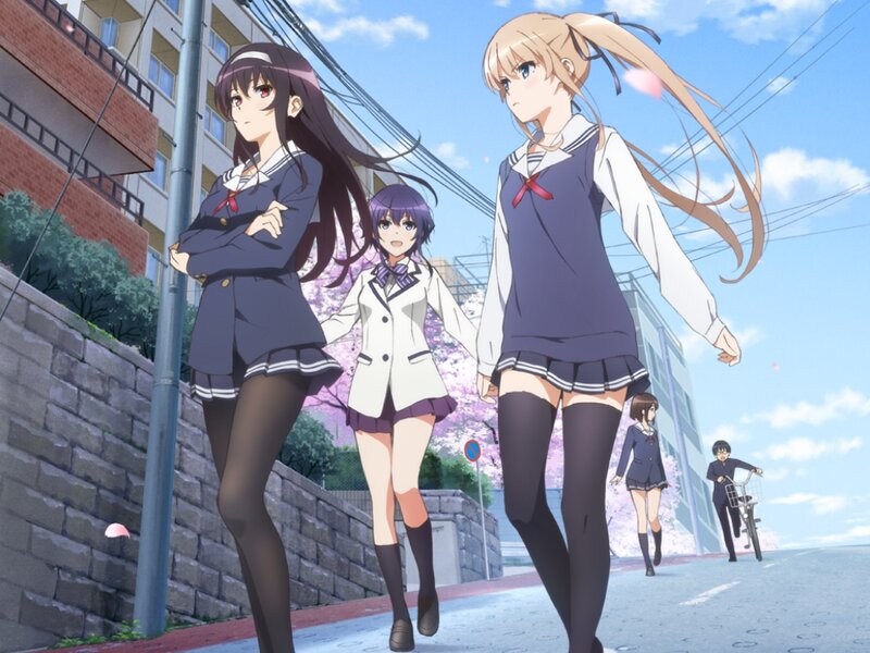 Three Schoolgirls Walking — Blue