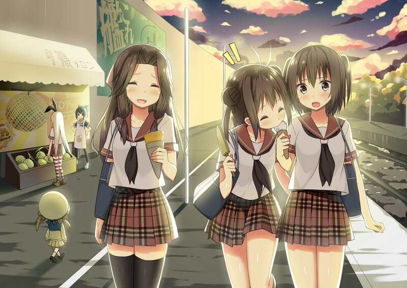 Three Schoolgirls Walking — Brown