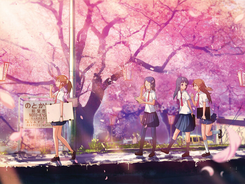 Three Schoolgirls Walking — Pink, Serene