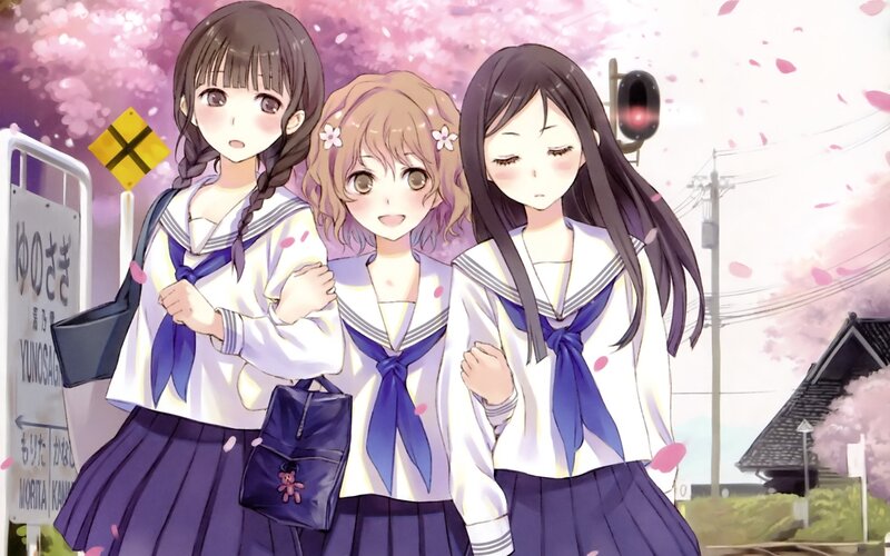 Three Schoolgirls Walking — Pink