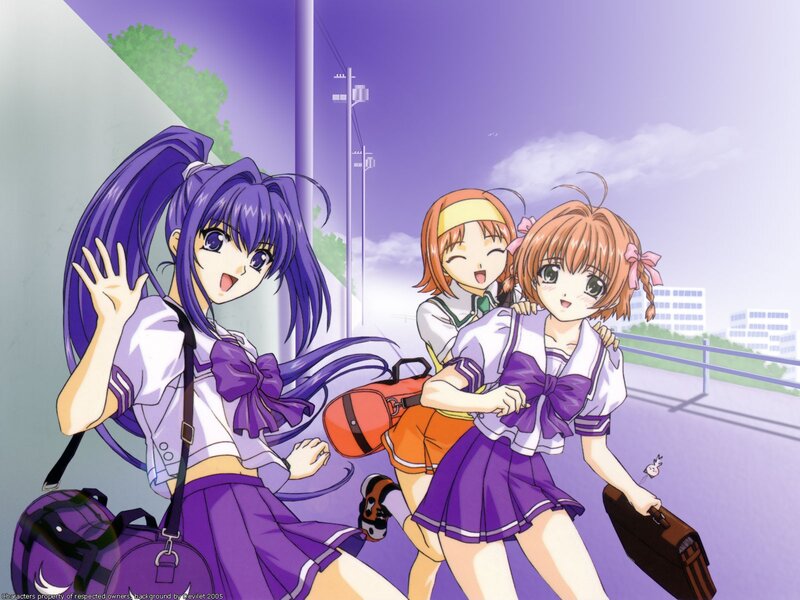 Three Schoolgirls Walking — Purple