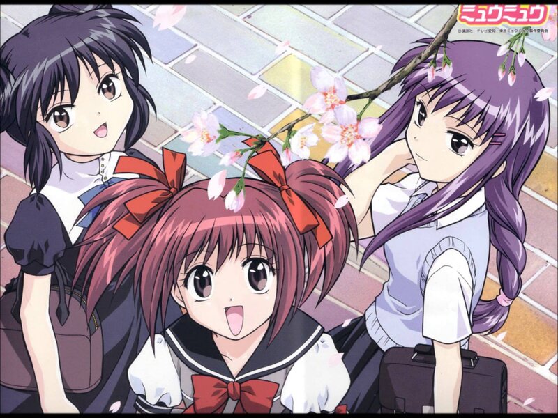 Three Schoolgirls with Flowers