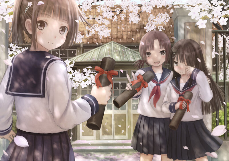 Three Schoolgirls with Scrolls