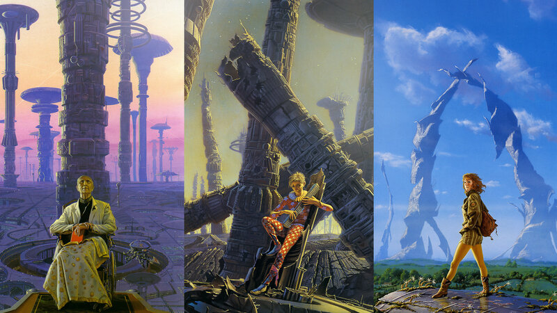 Three sci-fi art panels