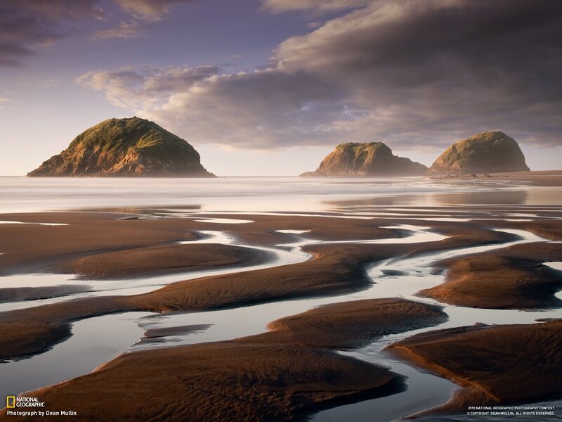 Three Sea Stacks on Beach