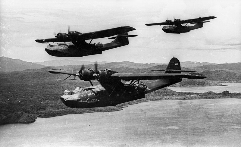 Three seaplanes in flight