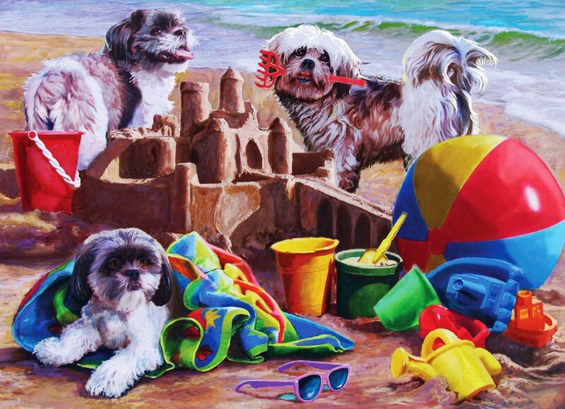Three Shih Tzu Dogs — Blue
